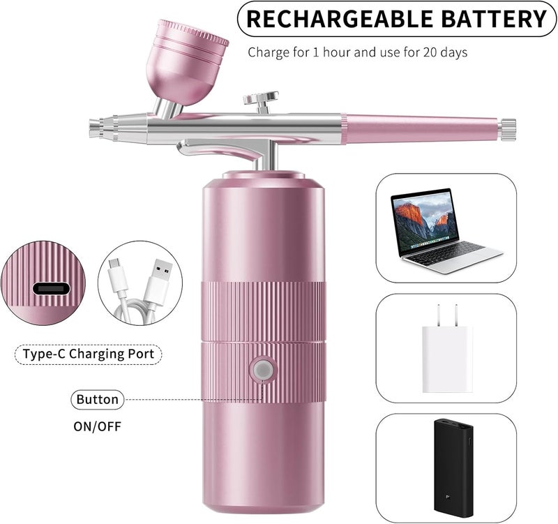 CBVCBV Airbrush Kit with Compressor Portable Airbrush Kit 48PSI High-Pressure Non-Clogging Air Brush Set Cordless Rechargeable with 0.3mm Nozzle and Cleaning Brush for Painting,Nail Art, Makeup (pink) - Image 5